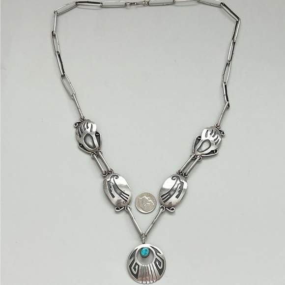 Amazing Vintage Danny Clark Navajo Turquoise Sterling Silver Overlay Necklace - Picture 11 of 14